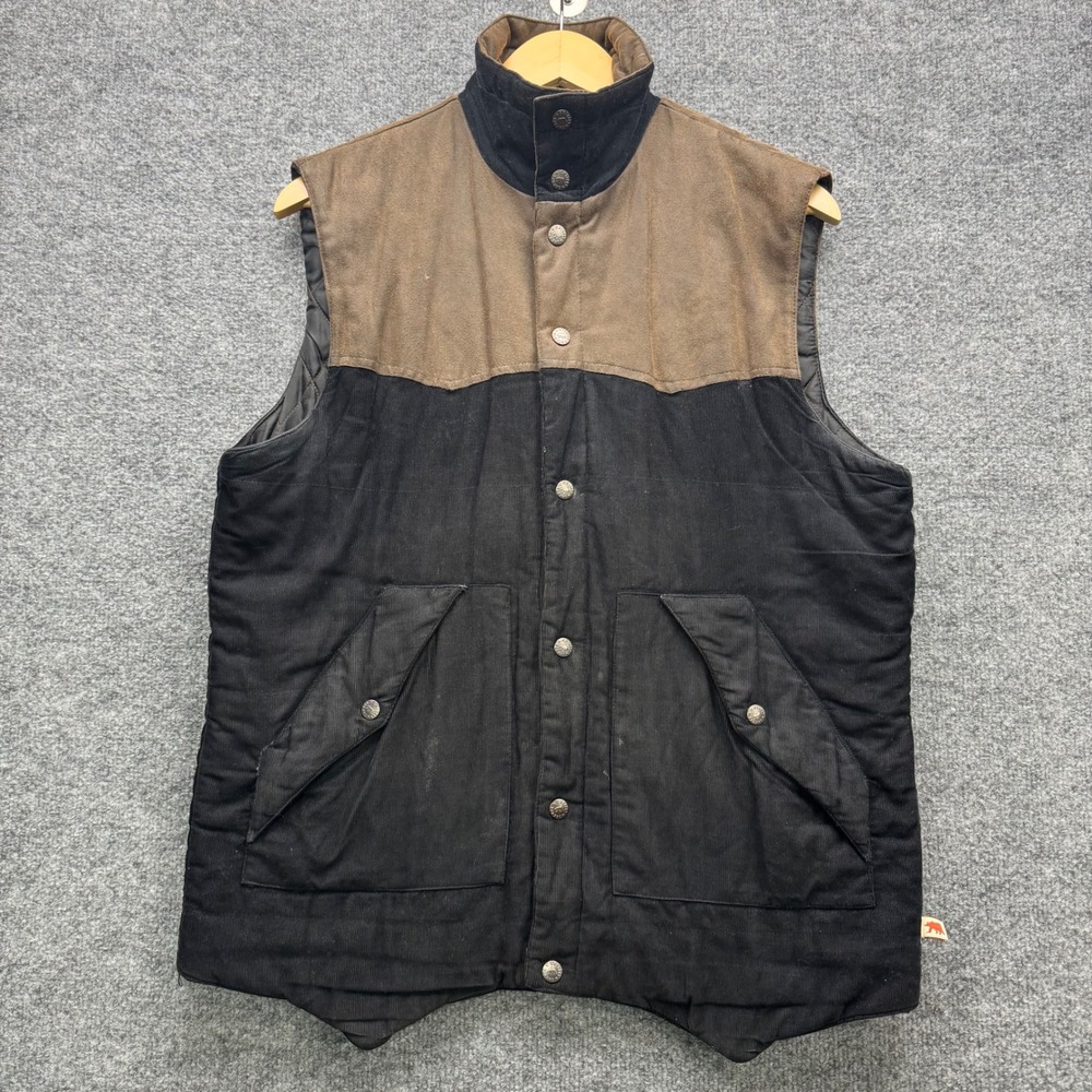 Dakota Grizzly Vest Men's Size M Black Brown Quilted Corduroy Snap Front